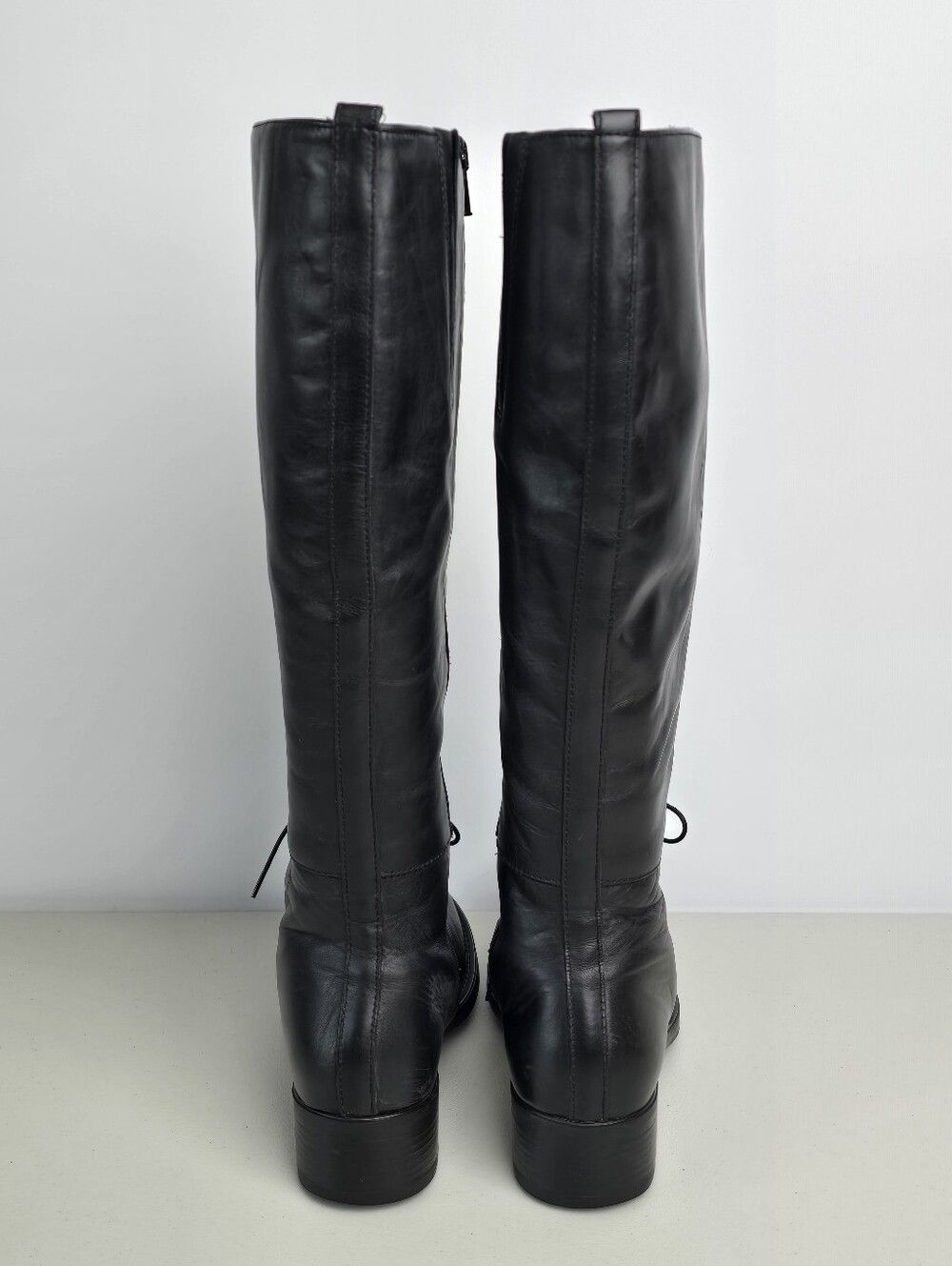 La Canadienne Black Leather Knee High Lace-Up Sude Zip Riding Boots Size 7.5 - Picture 5 of 14